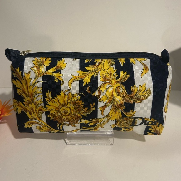 Dior Elegant Floral Bag clutch black and Yellow makeup cosmetic pouch NWT - Picture 1 of 9